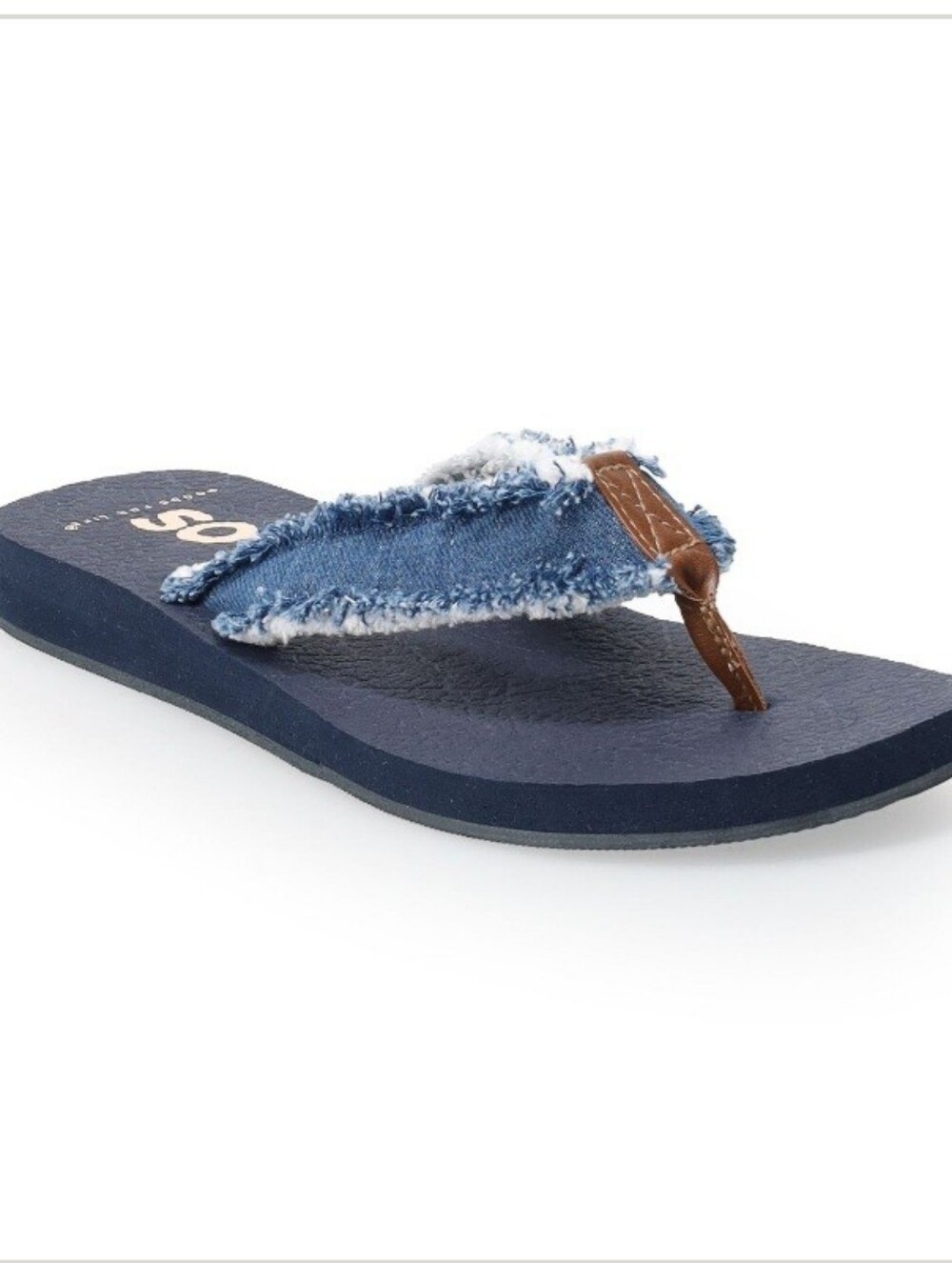 NWT SO Sz 8 Blue Denim Frayed Flip Flop Sandal